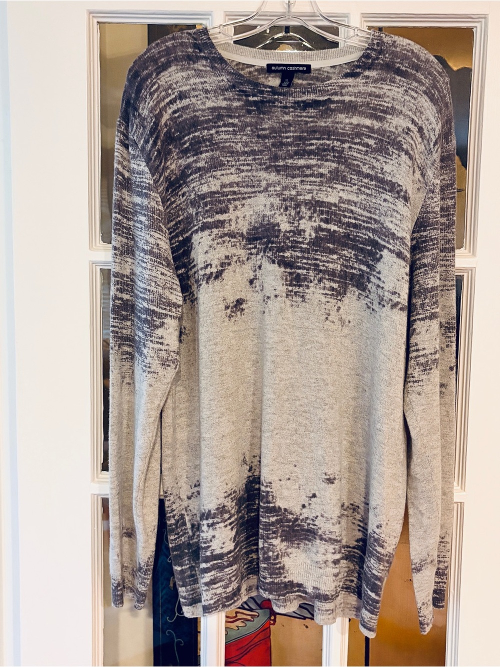 Autumn Cashmere 100% Cashmere Grey Abstract Dye Pullover Sweater Womens SZ XL